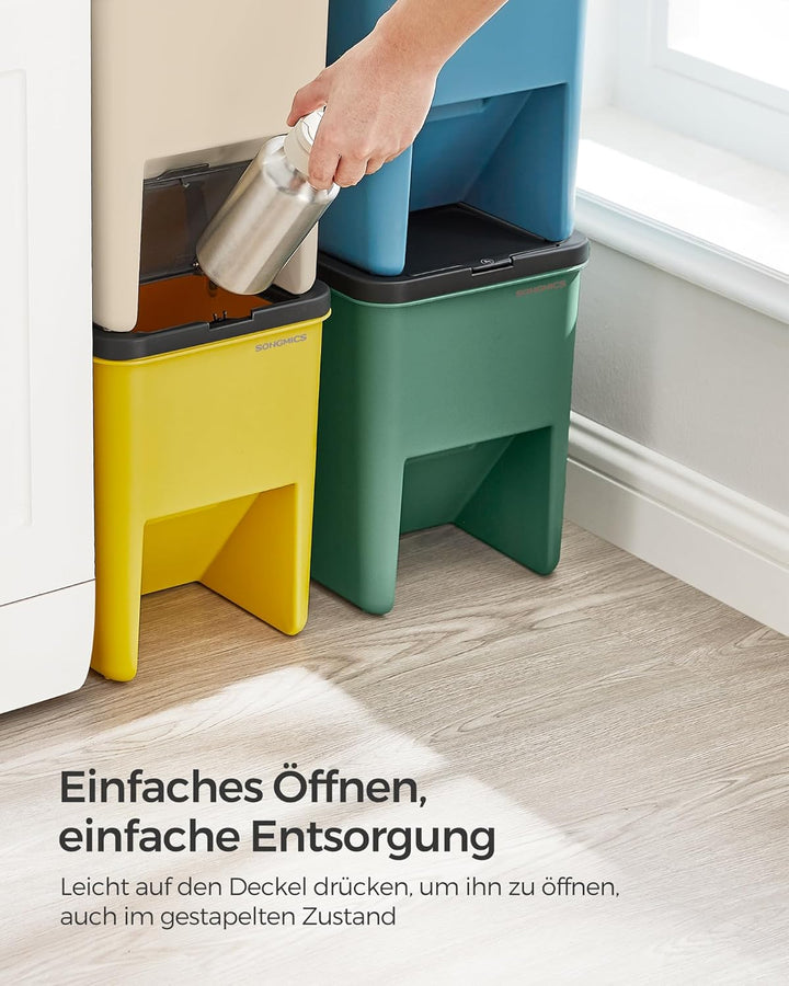 SONGMICS Mülleimer Küche, 4er Set Abfalleimer, Mülleimer stapelbar, je 20 L, Mülltrennsystem, Klappd