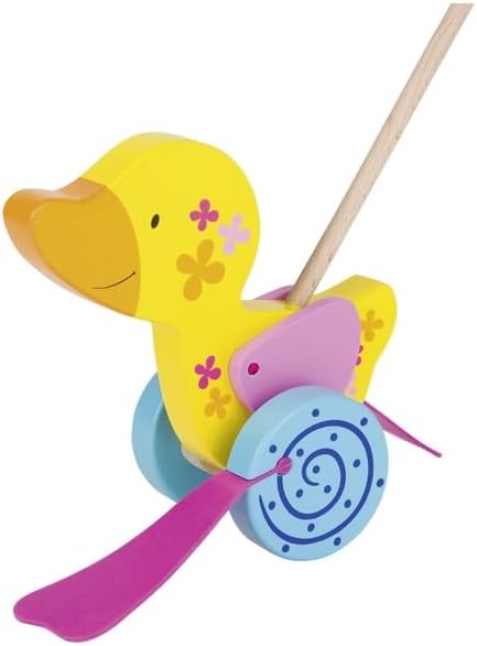 goki 54913 Schiebetier Ente, Susibelle, 31 x 10 x 66,5 cm, Holz, Lauflernspielzeug mit watschelnden