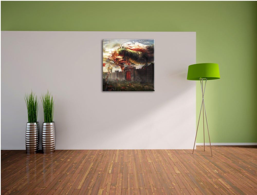 Pixxprint chinesischer Drache über der Festung, Format: 70x70 auf Leinwand, 70x70