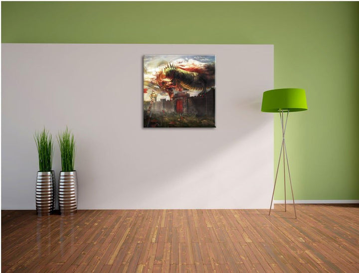 Pixxprint chinesischer Drache über der Festung, Format: 70x70 auf Leinwand, 70x70