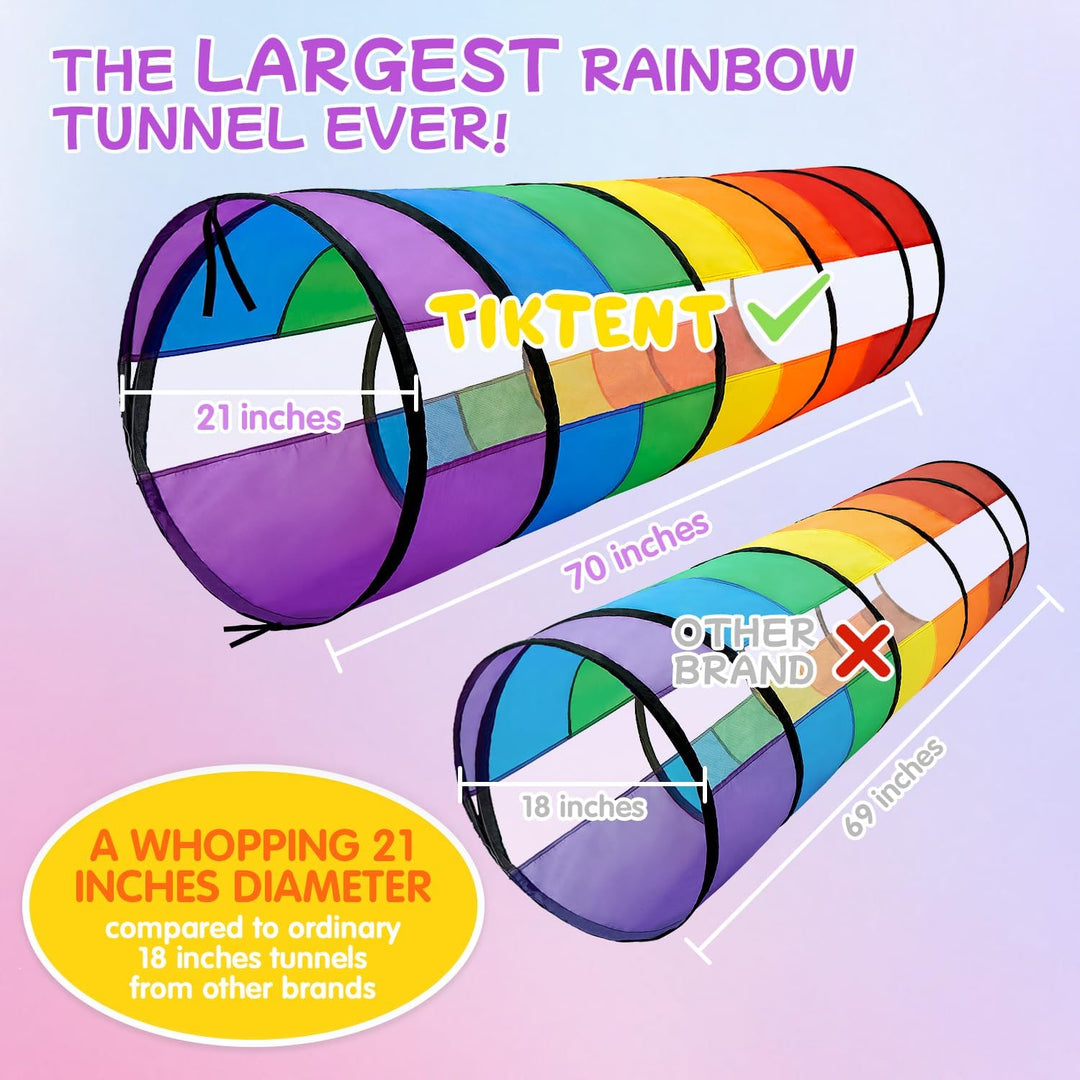 Kinder-Spieltunnel für Kleinkinder, gross, 53,3 cm, buntes Regenbogen-Pop-Up-Krabbelzelt für Baby od