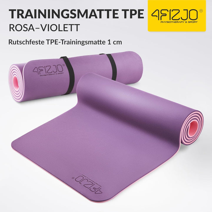 Fitnessmatte mit Tragegurt, Abmessungen 180x60cm, TPE-Kautschuk, Rutschfest, Komfort, In & Outdor, P
