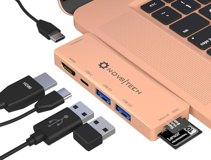 NOV8Tech USB C zu HDMI Adapter Schlanker 7-in-2-Dongle für Gold MacBook Air 2020 M1 2019/2018, Docki