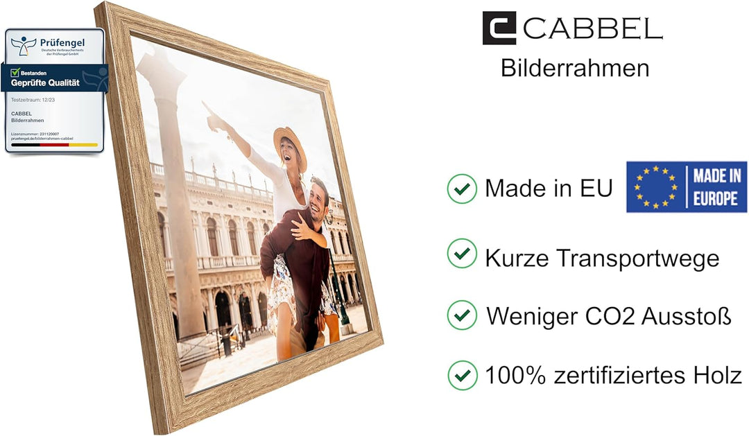 CABBEL Dreierpack (3 Stk.) Bilderrahmen 30x30 cm MDF Holz-Rahmen in Eiche | mit bruchsicherem Plexi-