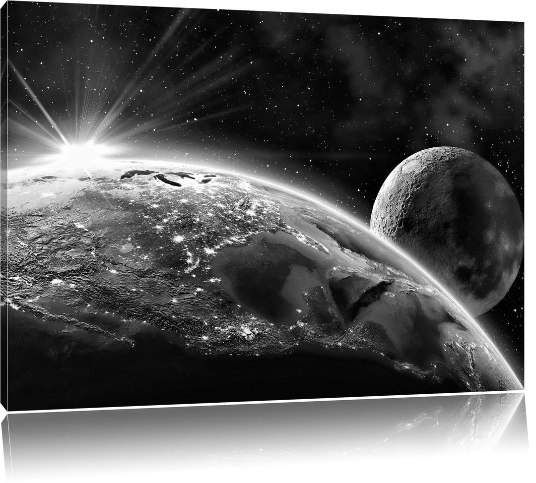 Pixxprint Erde Mond All als Leinwandbild/Grösse: 100x70 cm/Wandbild/Kunstdruck/fertig bespannt, 100x