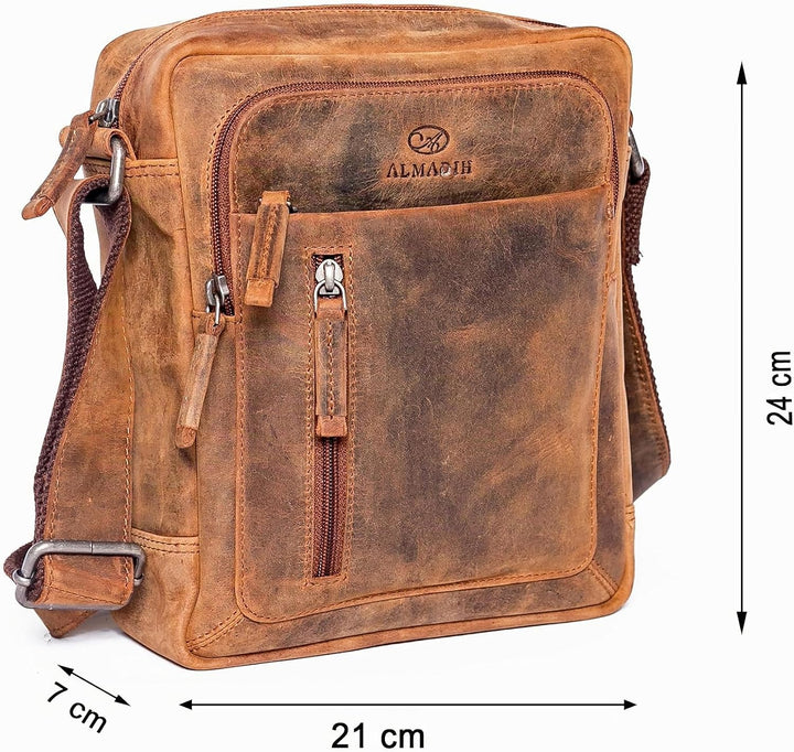 ALMADIH Leder Umhängetasche FINN Premium Rindsleder – Kompakte Messenger Schultertasche Freizeittasc