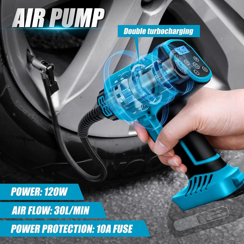 Akku Kompressor Für Makita 18v, 130PSI Elektrische Luftpumpe Autokompressor, LED Digitaler Druckanze