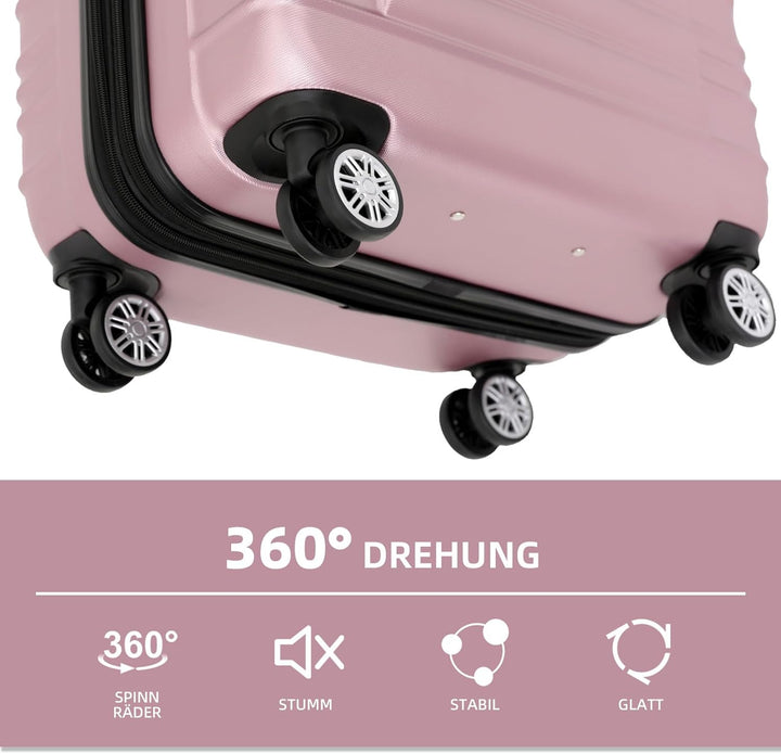 BEIBYE Hartschalen Koffer Trolley Rollkoffer Reisekoffer Zwillingsrollen Kofferset (Rosa, Set) Rosa