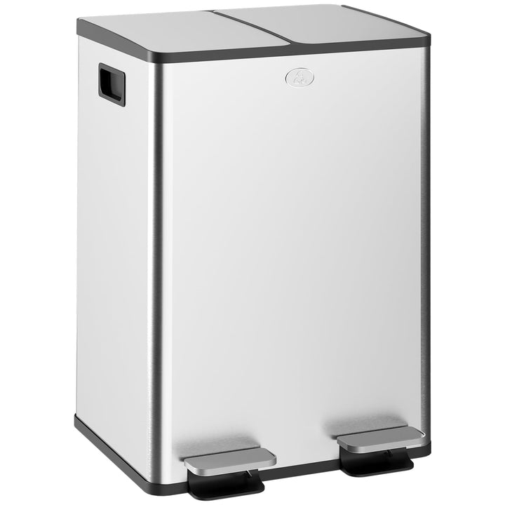 HOMCOM Doppelter Küchenabfalleimer, 2 x 28L, Treteimer aus Edelstahl, 2 sanft schliessende Deckel, h