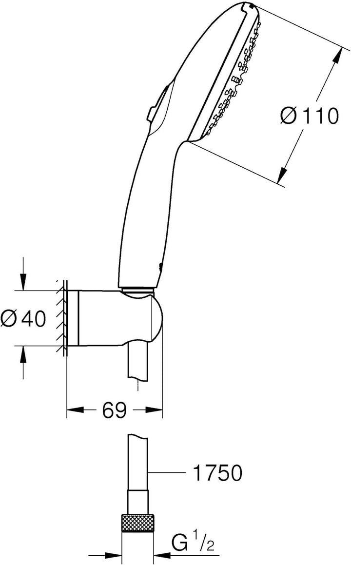 GROHE Vitalio 110, Duschkopf mit Schlauch und Halterung, wassersparend, 8l pro Min (Handbrause 2 Str