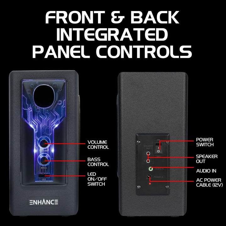 ENHANCE SB 2.1 Computerlautsprecher mit Subwoofer – Blau LED-Gaming-Lautsprecher, High-Excursion-Sou