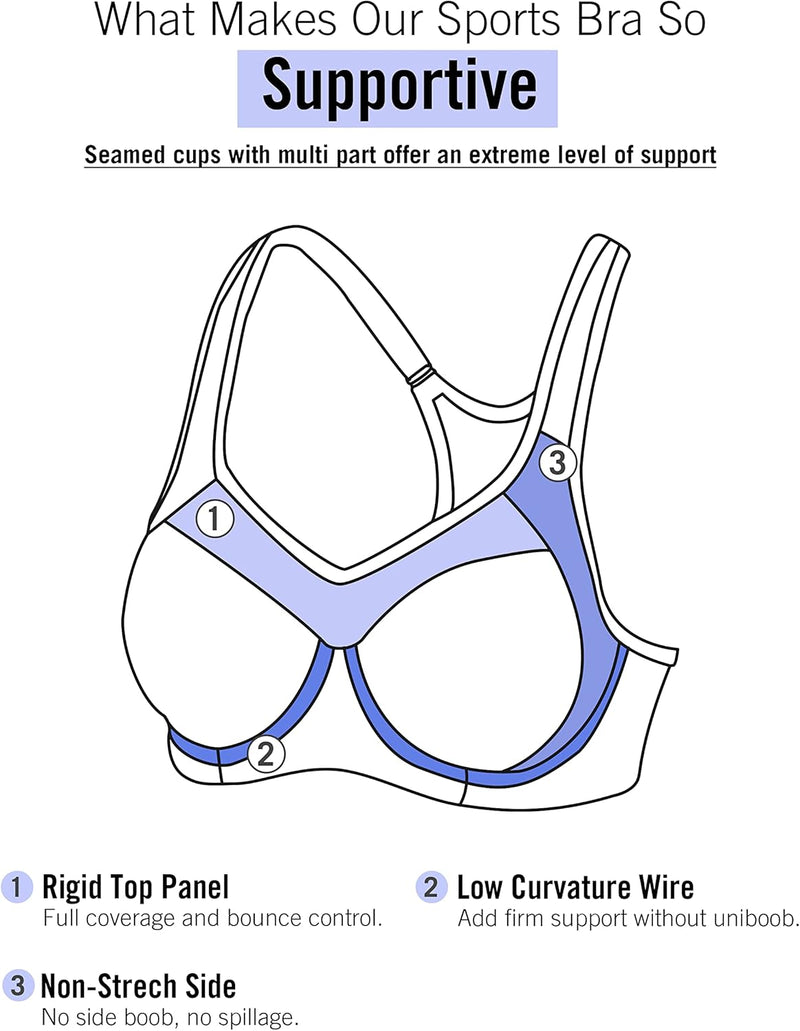 SYROKAN Damen Sport BH Starker Halt- Bügel Push Up Ringerrücken Gepolstert Fitness BH 70B Mehrfarbig