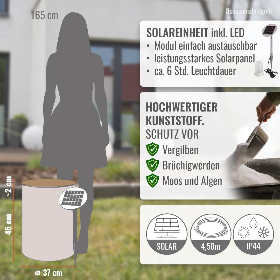 8 seasons design Beistelltisch Garten Solar 45 cm, Shining Drum (sand), LED warmweiss, Dämmerungssen