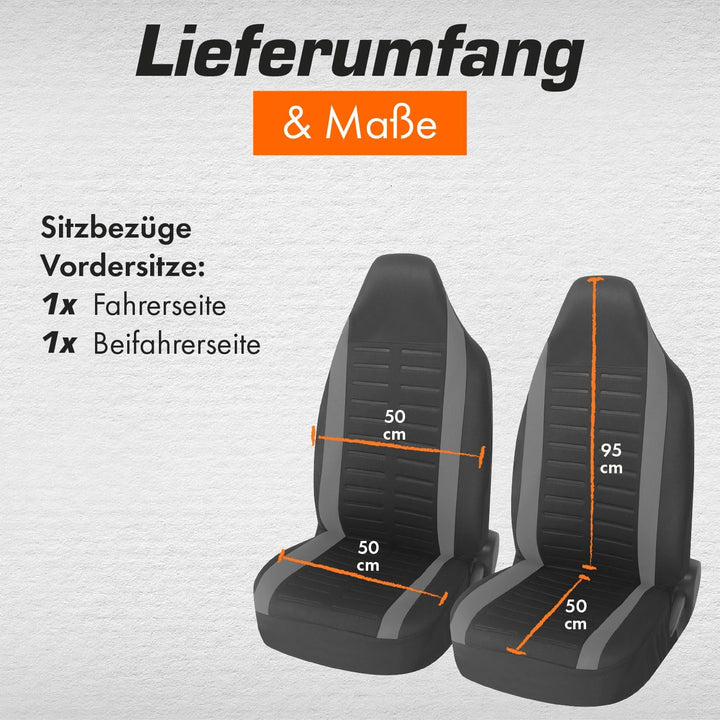 Upgrade4cars Autositzbezüge Set für Pilotensitze | Autositzbezug für die Vordersitze in Grau | Autos