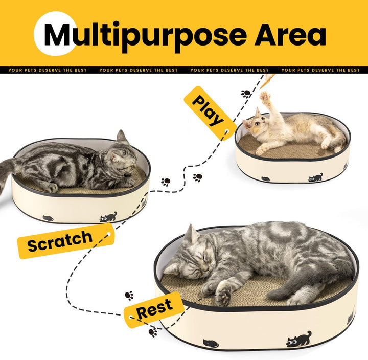 Kratzbrett für Katzen mit Box & 4 ersetzbaren Kratzpappe - Gross Kratzmöbel aus robustester Wellpapp