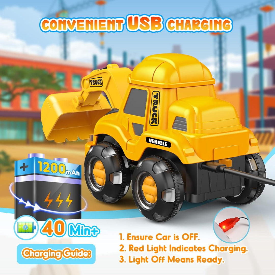 HappyGoLucky Ferngesteuertes Auto Bagger Spielzeug ab 2-8 Jahre, 2.4Ghz RC Bagger Kinder Sandspielze