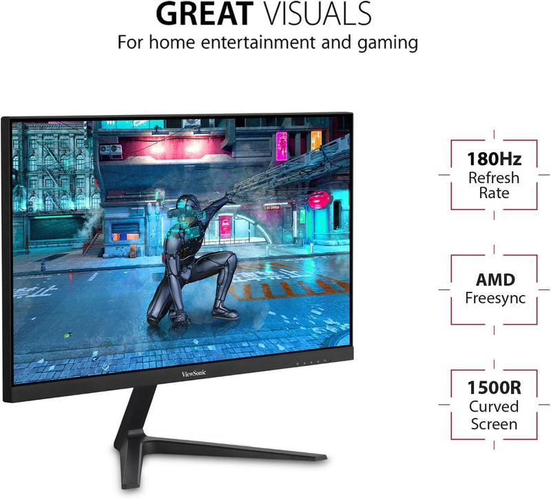 Viewsonic VX2418C 60,5 cm (24 Zoll) Curved Gaming-Monitor (Full-HD, FreeSync Premium, 1 ms, 165 Hz,