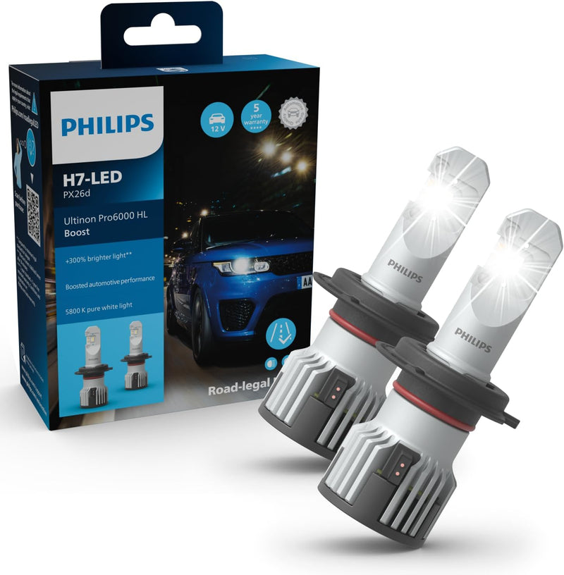 Philips Ultinon Pro6000 Boost H7-LED Scheinwerferlampe mit Strassenzulassung*, 300% helleres Licht**