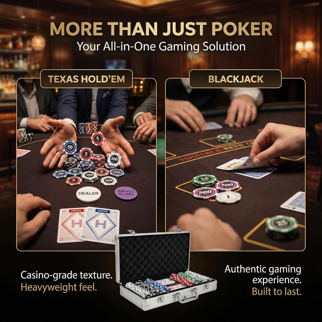 Pokerkoffer Set für Zuhause – 1000 Pokerchips (11,5g Eisenkern) inkl. Spielkarten &amp; vollständigem Zu
