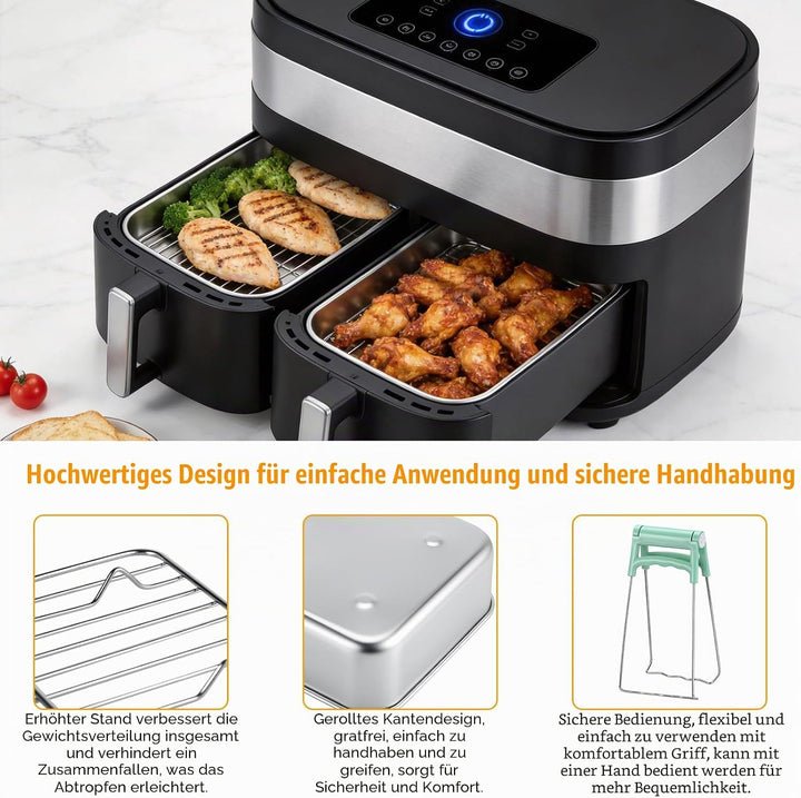 Zocipro 6 Stück Auflaufform Airfryer Edelstahl 304, Airfryer Zubehör mit 2 Schale, 2 Abtropfsieb &amp; A