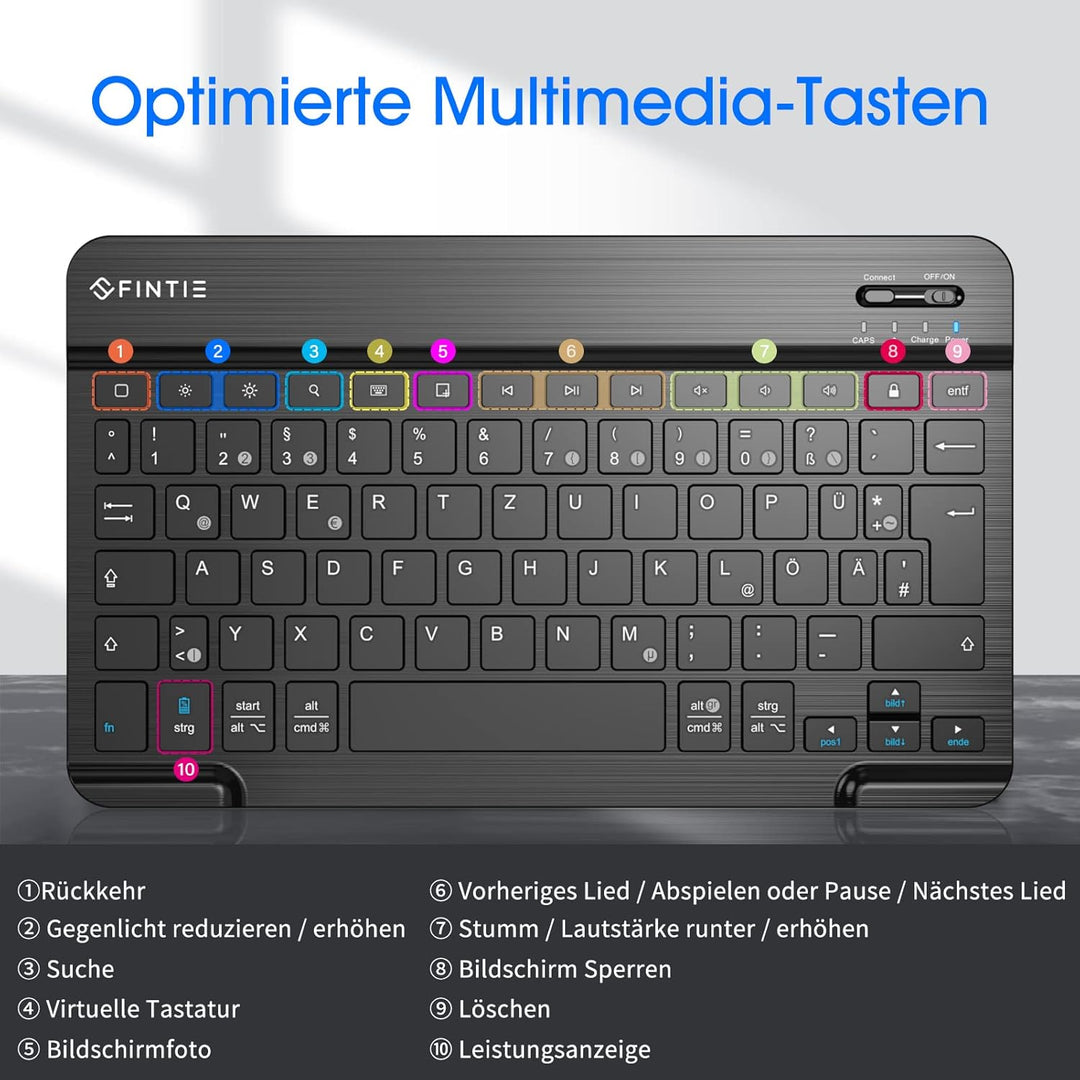 Fintie Ultradünn Bluetooth Tastatur mit deutschem Layout QWERTZ für iPad und iPhone, iPad 2024, iPad