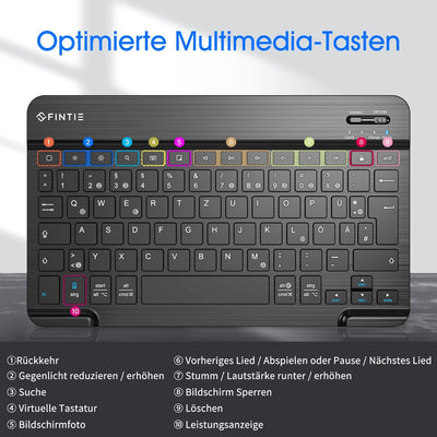 Fintie Ultradünn Bluetooth Tastatur mit deutschem Layout QWERTZ für iPad und iPhone, iPad 2024, iPad