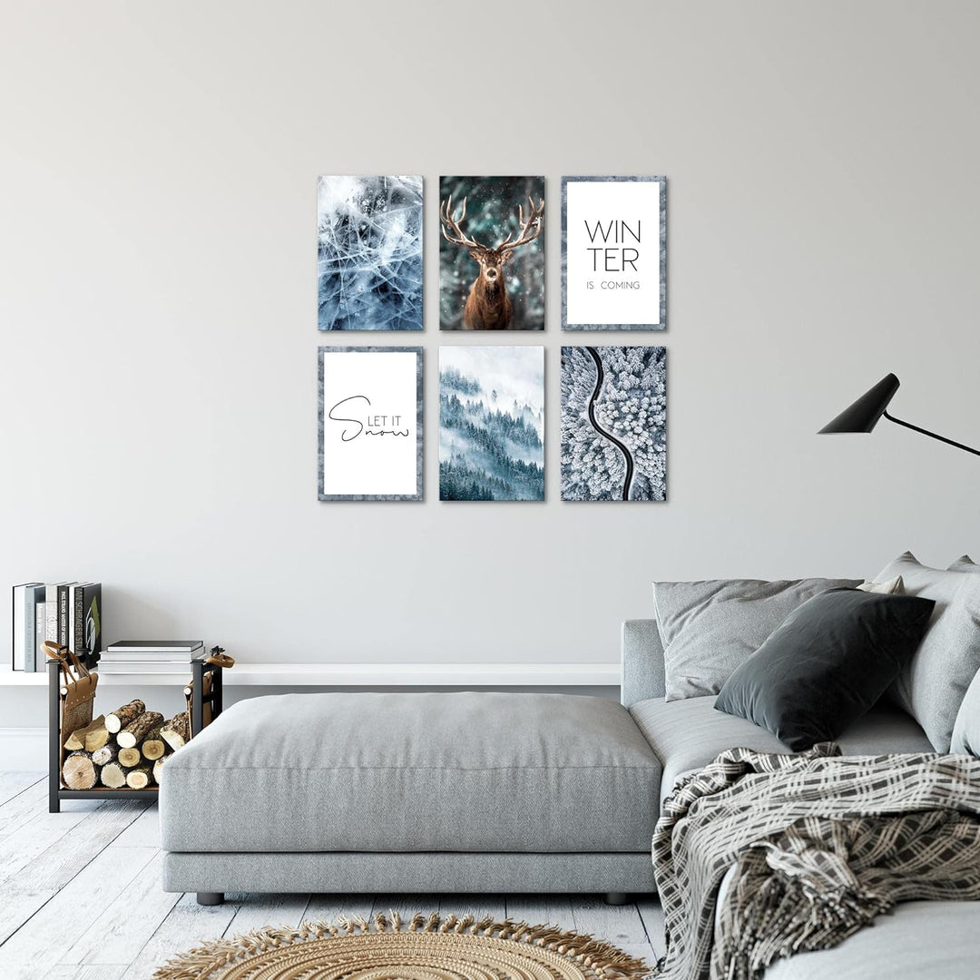 Novart Wandbilder Set - KOMPLETT AUFHÄNGFERTIG - Made in Germany - Moderne Bilder Winter Wohnzimmer