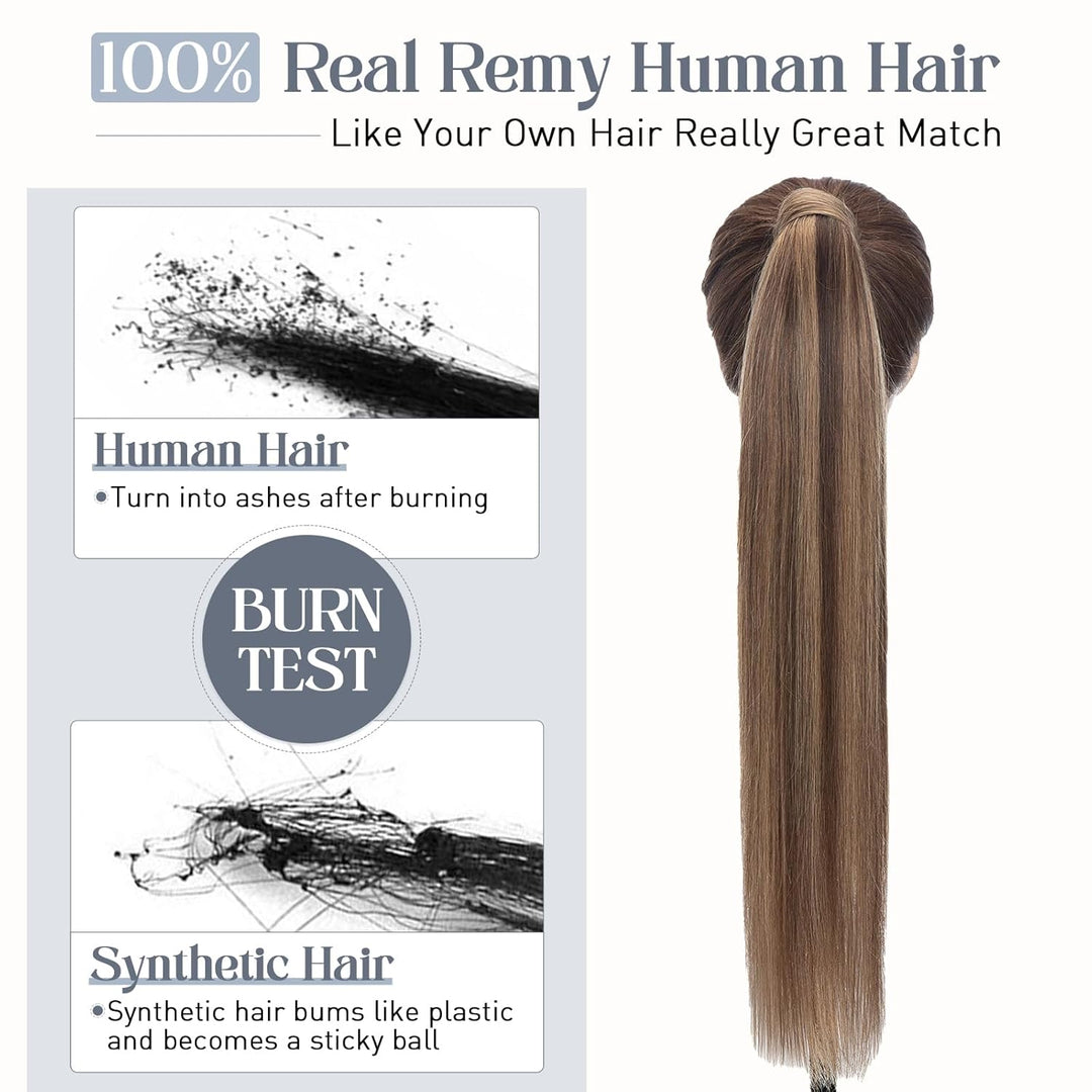 Rich Choices Pferdeschwanz Haarteil Echthaar Extensions Ponytail Extension mit Klettband 40cm #4/27