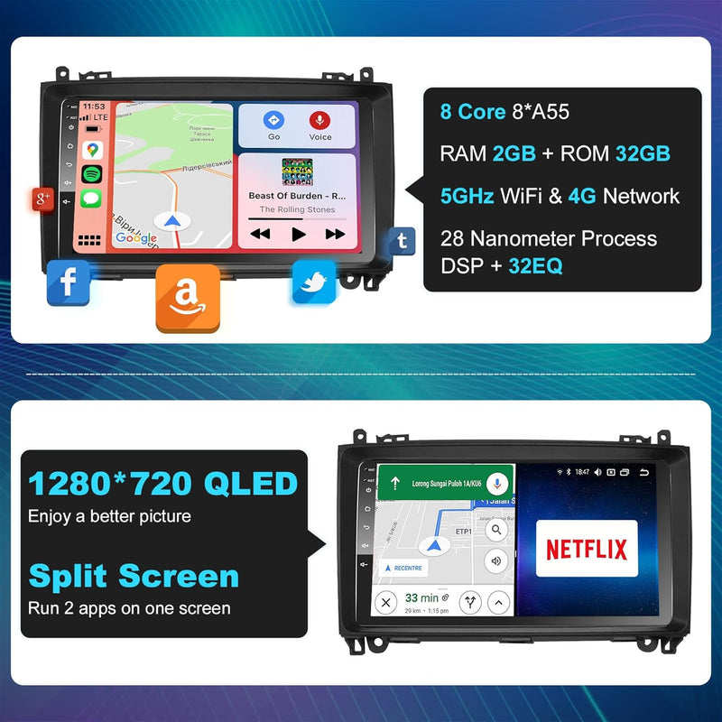 Android Car Radio Wireless CarPlay Android Car for Mercedes-Benz A Class/B Class / W245 Viano Vito W
