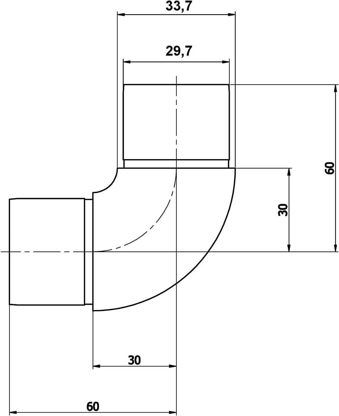 3 x Handlauf Rohrbogen 90° für Rohrdurchmesser 33,7 mm Edelstahl Rundbogen Geländer Steckfitting Eck