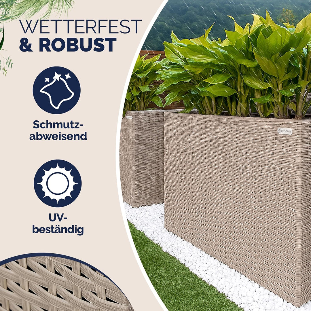 Casaria® Blumenkasten 3 Innentöpfe Polyrattan Herausnehmbar Wasserablauf Outdoor Rechteckig Pflanzka