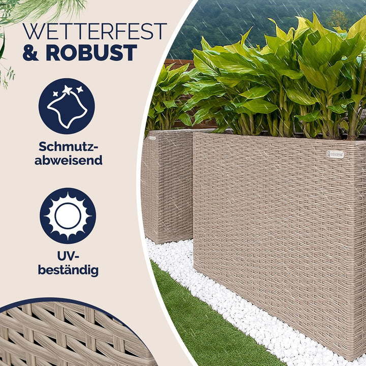 Casaria® Blumenkasten 3 Innentöpfe Polyrattan Herausnehmbar Wasserablauf Outdoor Rechteckig Pflanzka