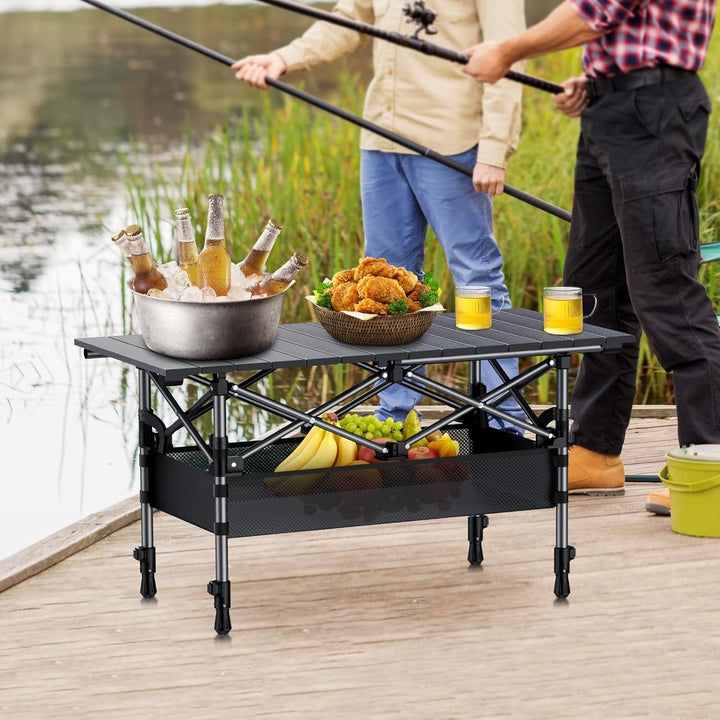 Anbte Campingtisch Aluminium 82x40cm(LxB) Aufrollbare Tischplatte 2 Verstellbar Höhen 44/70cm Klappt