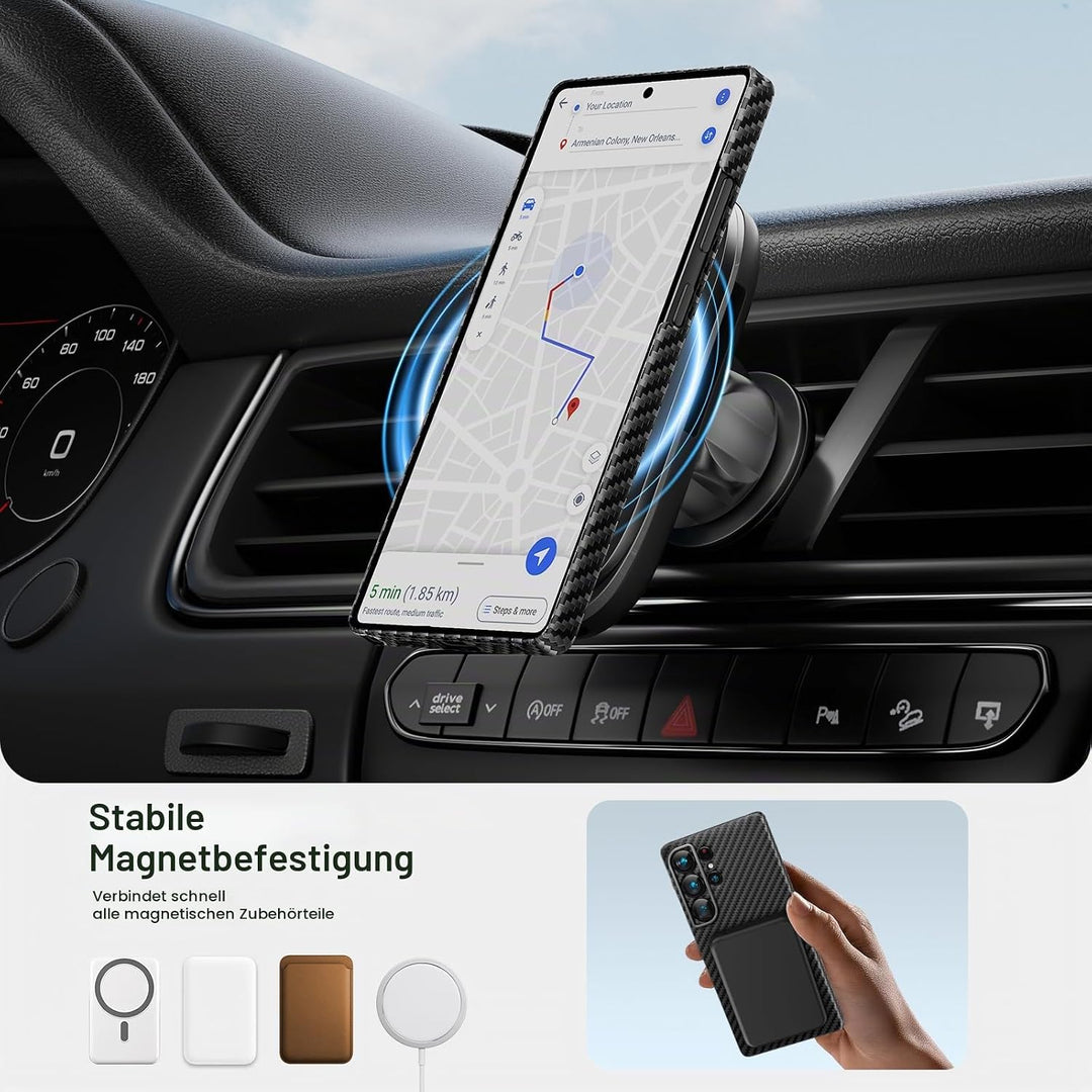 memumi Magnetische Carbon Hülle für Galaxy S25 Ultra,Ultradünne Handyhülle, Hülle aus echter Aramidf