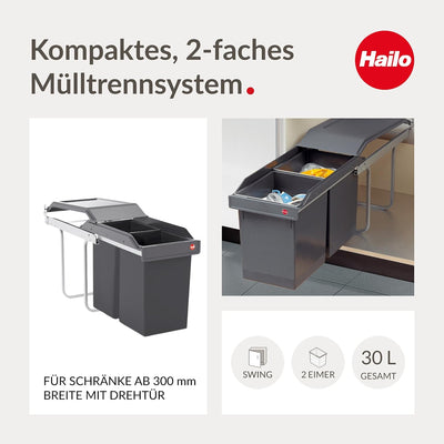 Hailo Tandem Küchen-Abfalleimer, Plastik, Grau, One