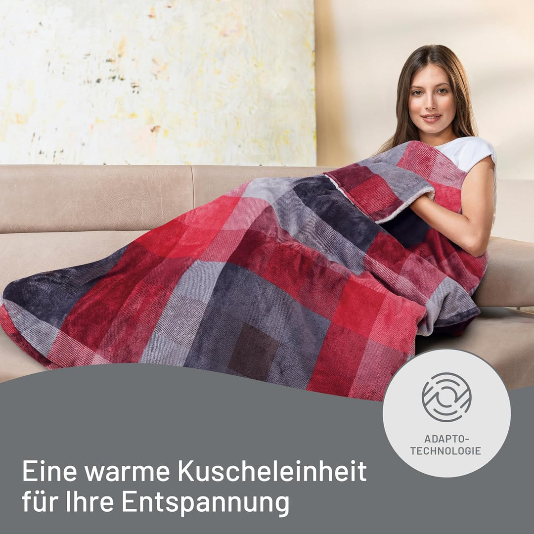 Imetec Adapto Velvet Tartan Heizdecke mit Taschen für Hände und Füsse, 150x110 cm Wärmedecke, gering