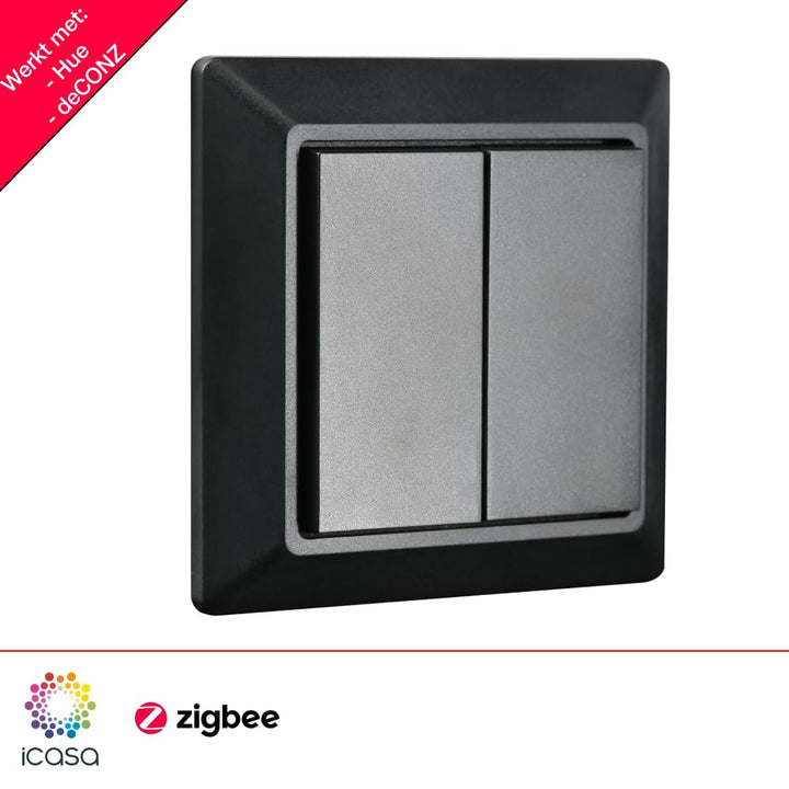 icasa Aktor Kompatibel mit Zigbee 3.0 Gateway (wall switch, Matt Black, 4 buttons) tested with Phili