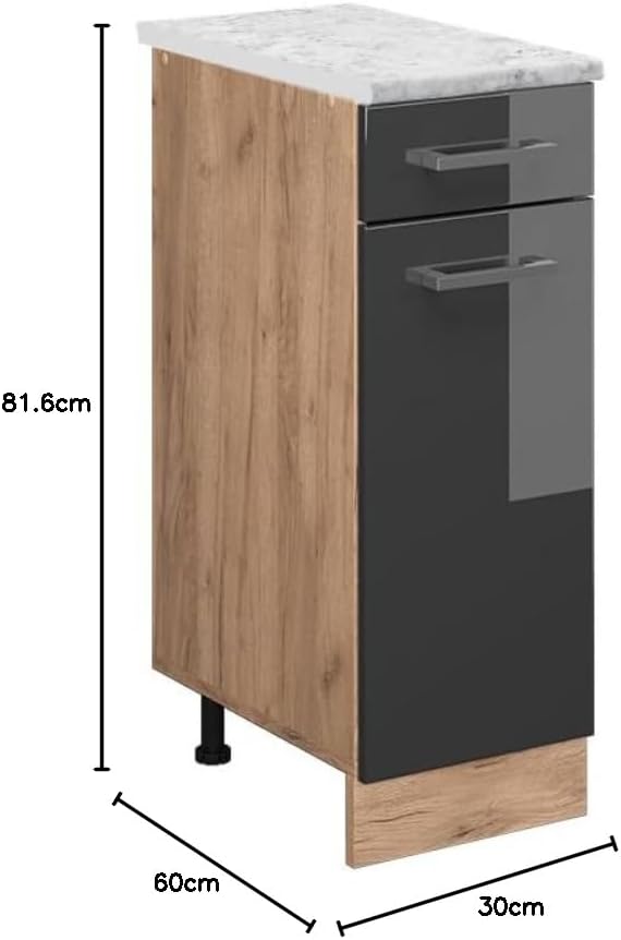 Vicco Schubladenschrank R-Line, Schubladenschrank für die Küche, Anthrazit Hochglanz, 30 cm AP Marmo