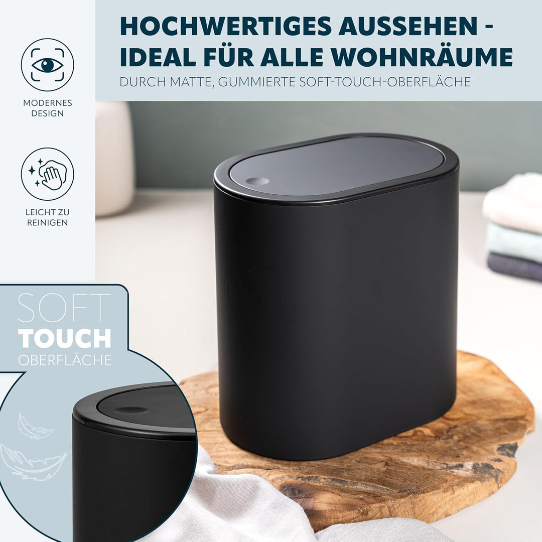 eluno ovaler Kosmetikeimer mit gummierter Softtouch-Oberfläche, Schwingdeckel & Schutzpads gegen Kra