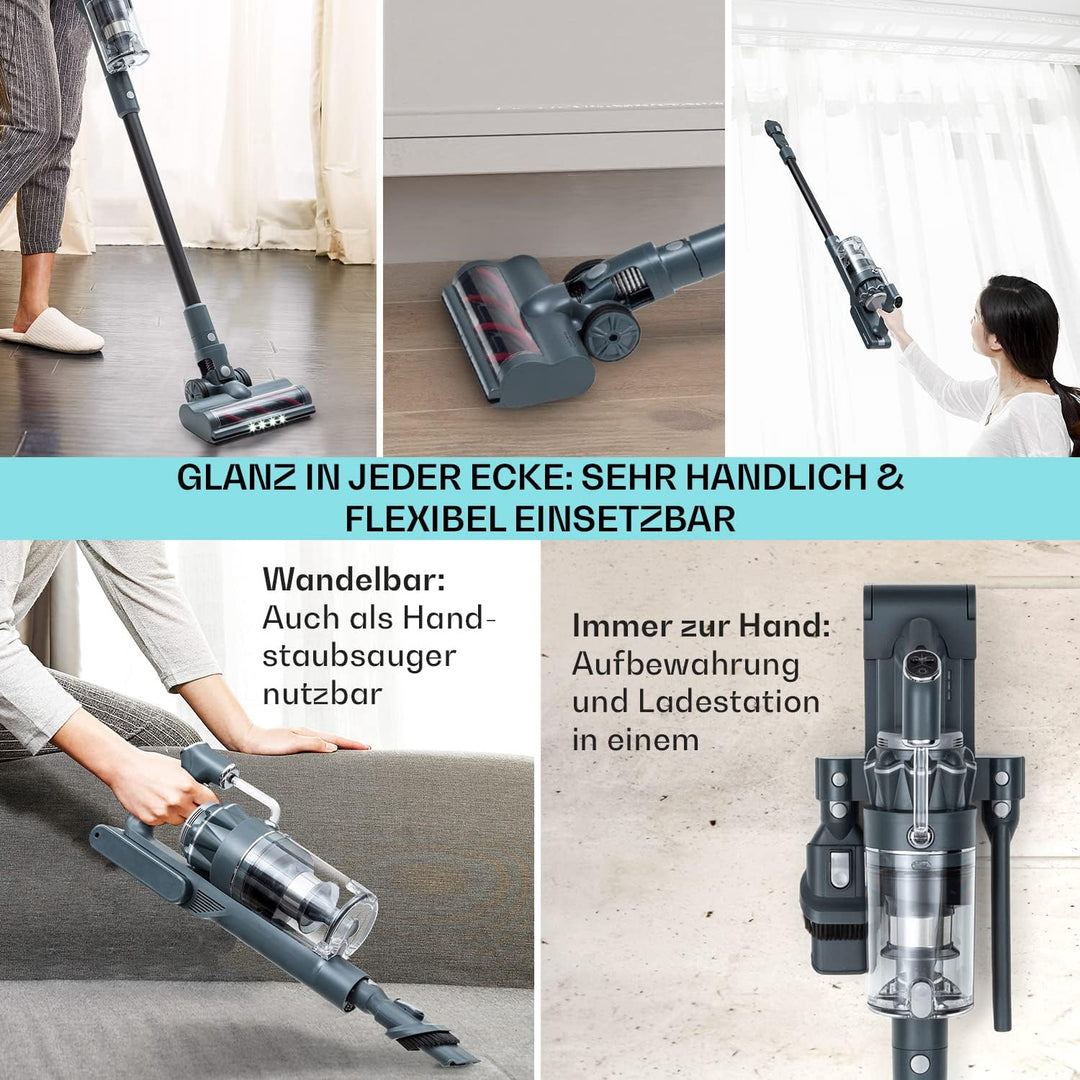 Klarstein Akku Staubsauger Beutellos, Staubsauger Kabellos mit 4-Stufigem E12 EPA-Filter, Akku-Staub