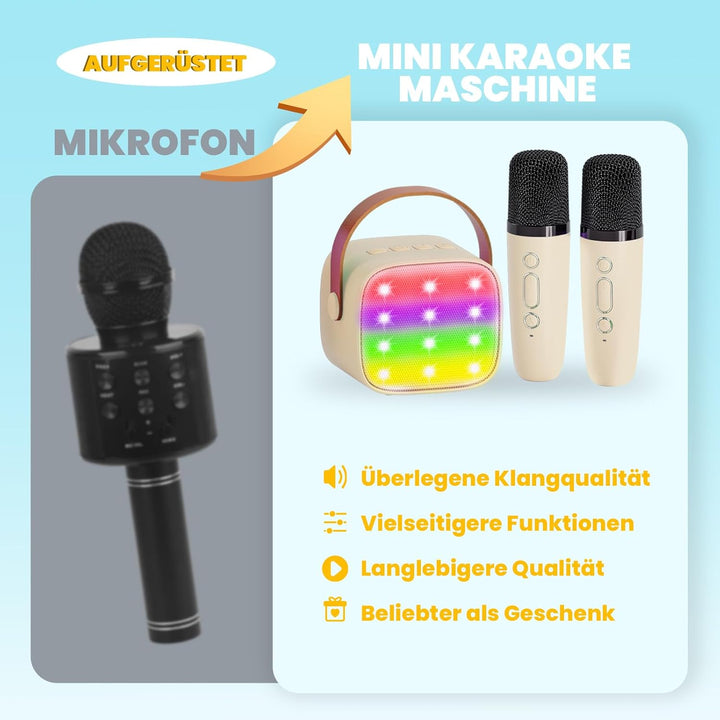 Karaoke Maschine mit 2 Drahtlosen Mikrofonen, Wowstar Tragbares Bluetooth Karaoke Maschine für Kinde