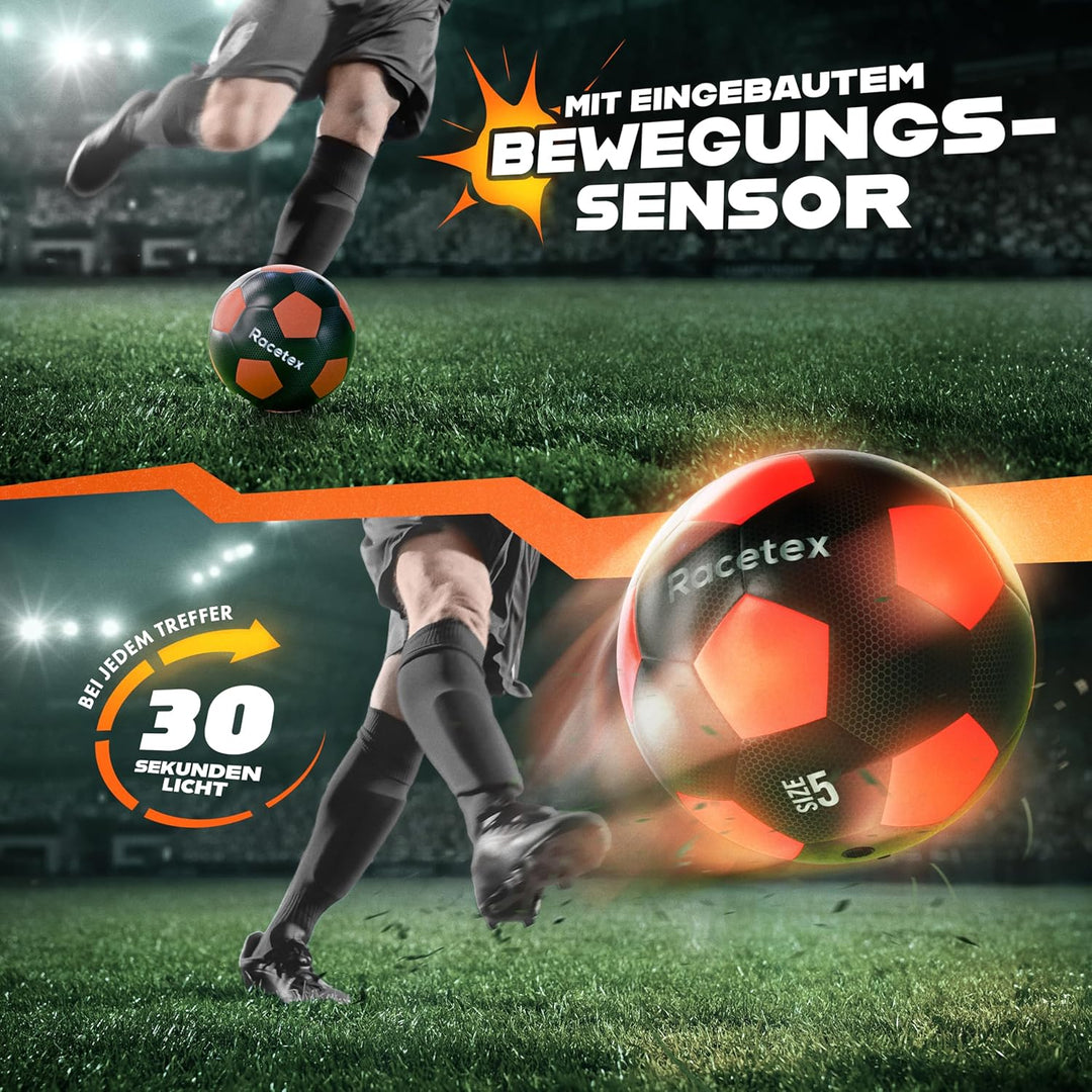 Racetex leuchtender Fussball - Wasserfester LED Fussball mit umfangreichem Zubehör – Fussball Leucht