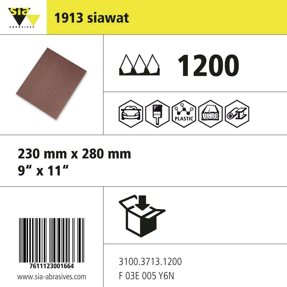 Sia Abrasives 3100.3713.1200 Serie 1913 siawat Standard beschichtet Schleifmittel Tabelle, c-wt Alum