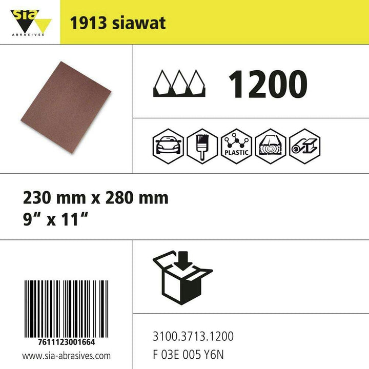 Sia Abrasives 3100.3713.1200 Serie 1913 siawat Standard beschichtet Schleifmittel Tabelle, c-wt Alum