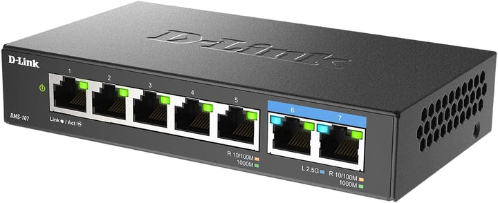 D-Link DMS-107/E 7-Port Multi-Gigabit Unmanaged Switch (2x 2,5G und 5x 1G Ports, lüfterlos, Low Prof