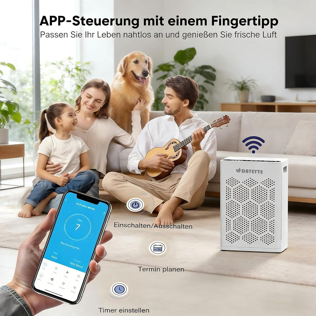 Luftreiniger für Allergiker, Wohnung und Raucherzimmer, mit HEPA 14-Filtern gegen Tierhaare, Schimme