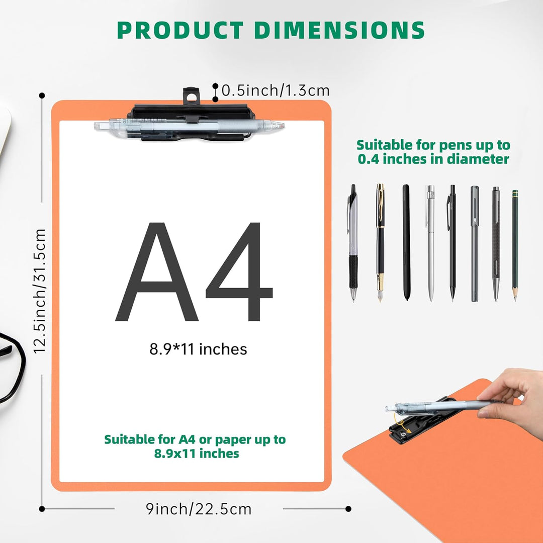 FRETONBA Klemmbrett A4, 6er Klemmbretter mit Stifthalter, Kunststoff Klemmmappe A4, Clipboard zum Au