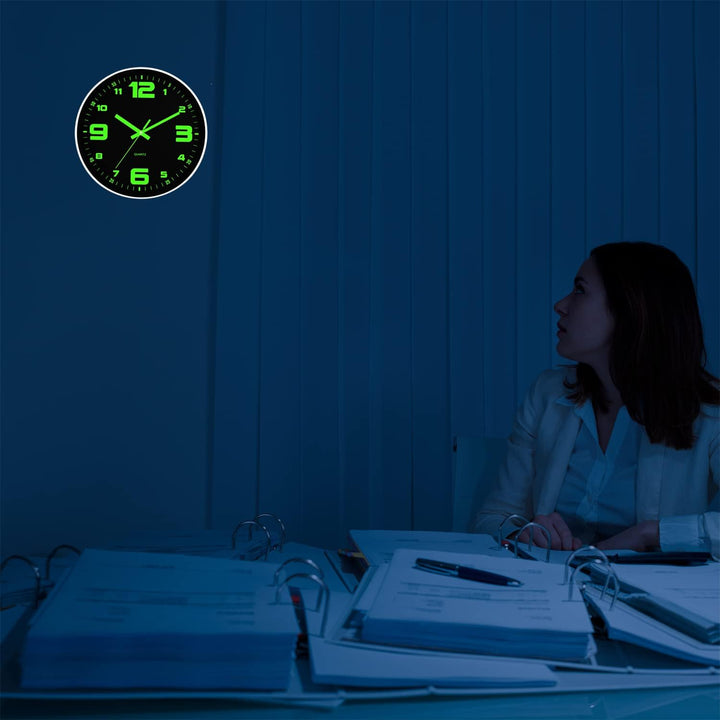 Leuchtende Wanduhr, Geräuschlos, Nicht tickend, 25 cm, Nachtlicht-Wanduhren, Batteriebetrieben, Mode