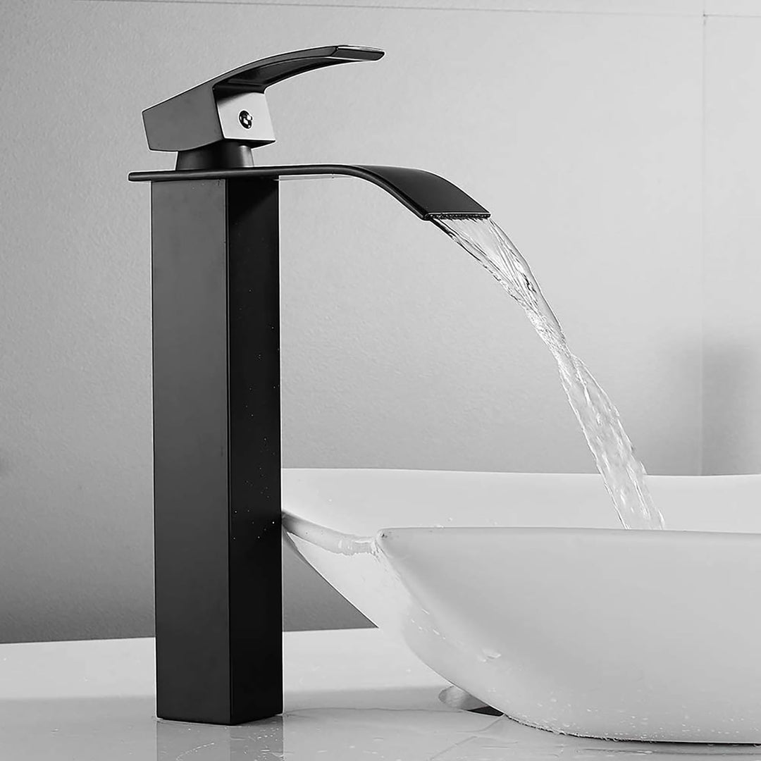 CECIPA Hoch Wasserfall Wasserhahn Bad Schwarz Waschtischarmatur Wasserfall Edelstahl mit Auslauf Höh