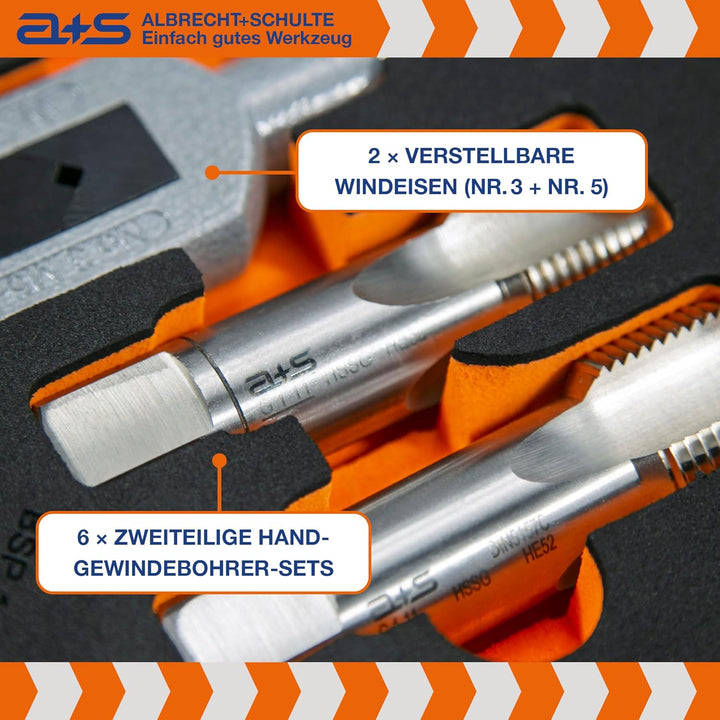 a+s HSS BSP G Rohrgewindeschneider Set | 1/8-1'', 27-tlg. | Gewindeschneider Set Zoll | Whitworth Ro